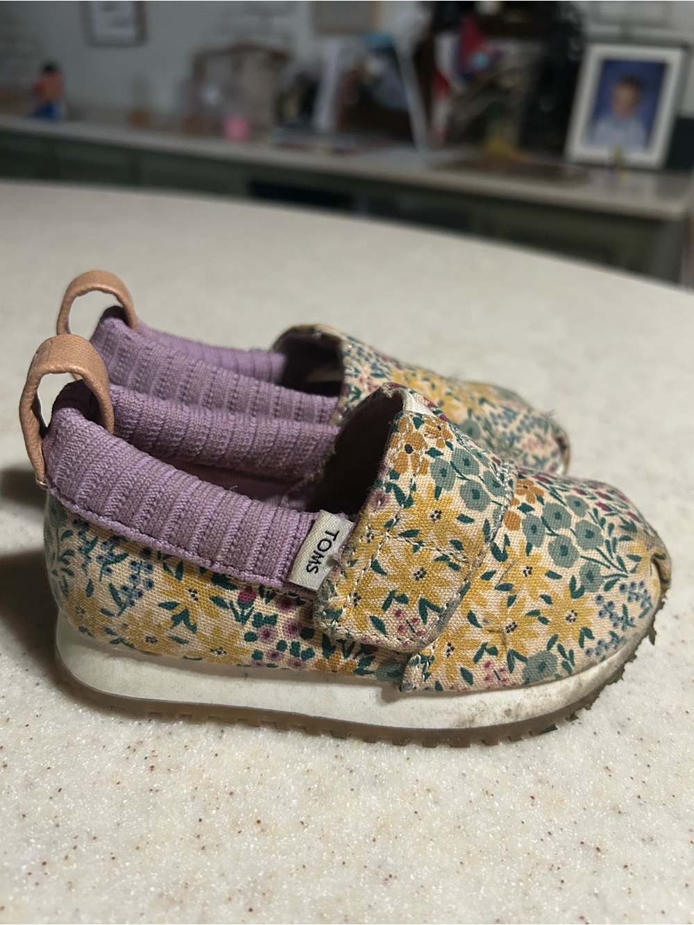 Toms Kids Floral Slip-Ons in Yellow and Lavender
